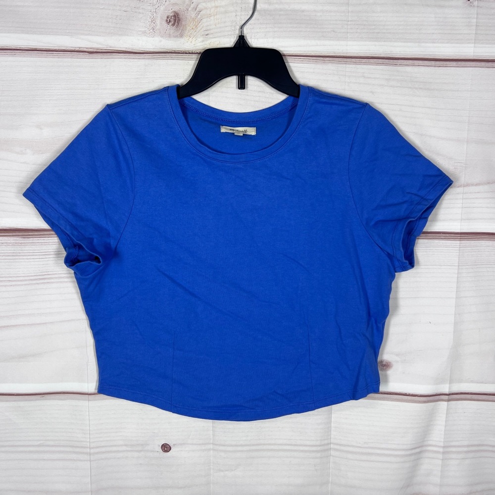 Madewell T-Shirt Women L Blue Heavyweight Jersey Crewneck Cotton Short Sleeve